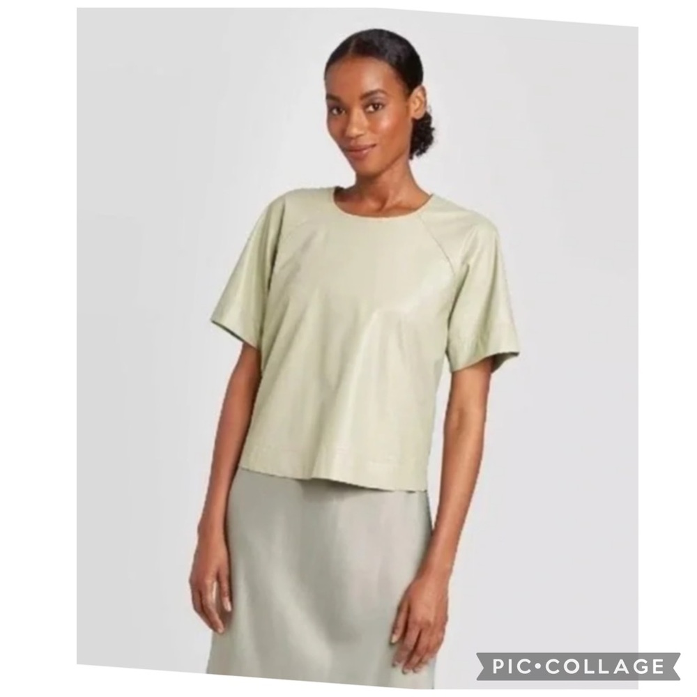 NEW PROLOGUE FAUX LEATHER SHORT SLEEVE TOP MILLSTONE GREY